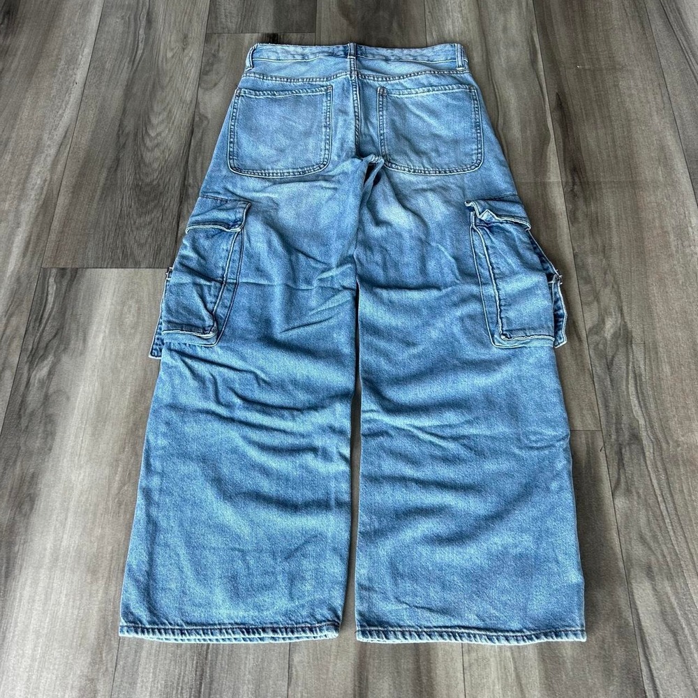 Sick Y2k SONG Baggy Light Wash Denim Jeans Cargo Wide Leg size 26